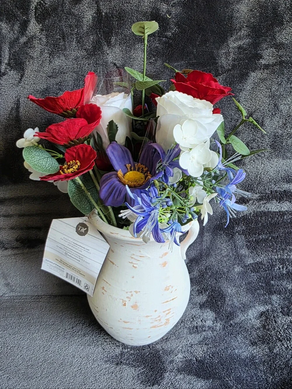 New Viral My Texas House Faux Poppies in Rustic Vase 16.5
